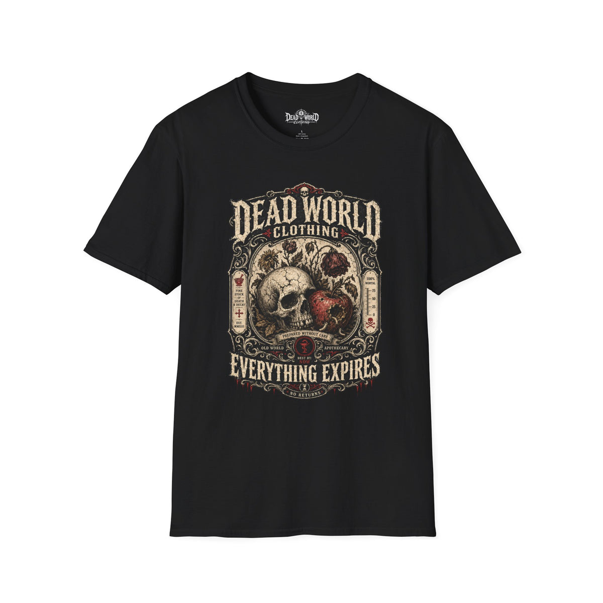 Dead World Clothing Skull Graphic T-Shirt — "Everything Expires" Vintage Gothic Tee