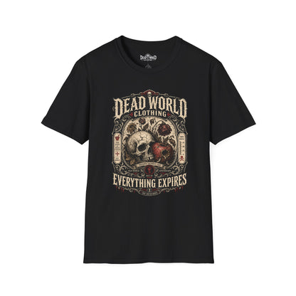 Dead World Clothing Skull Graphic T-Shirt — "Everything Expires" Vintage Gothic Tee