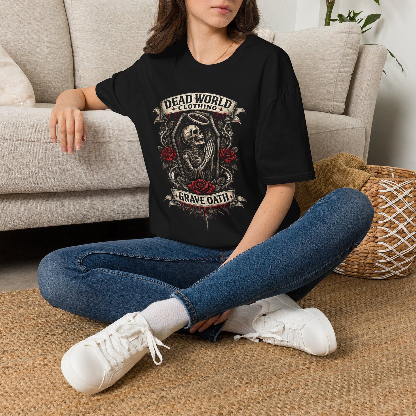 Dead World Clothing "Grave Oath" T-Shirt - Skeleton & Roses Gothic Tee