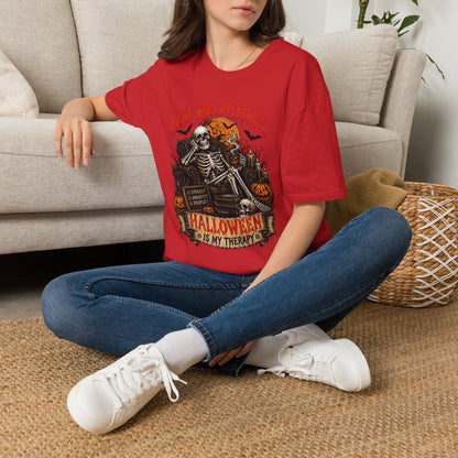 Halloween Skeleton T-Shirt — "Halloween Is My Therapy" Vintage Horror Tee
