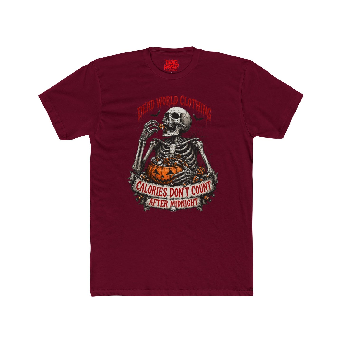 Skeleton Halloween Tee — "Calories Don’t Count After Midnight" Graphic Shirt