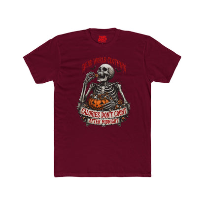 Skeleton Halloween Tee — "Calories Don’t Count After Midnight" Graphic Shirt