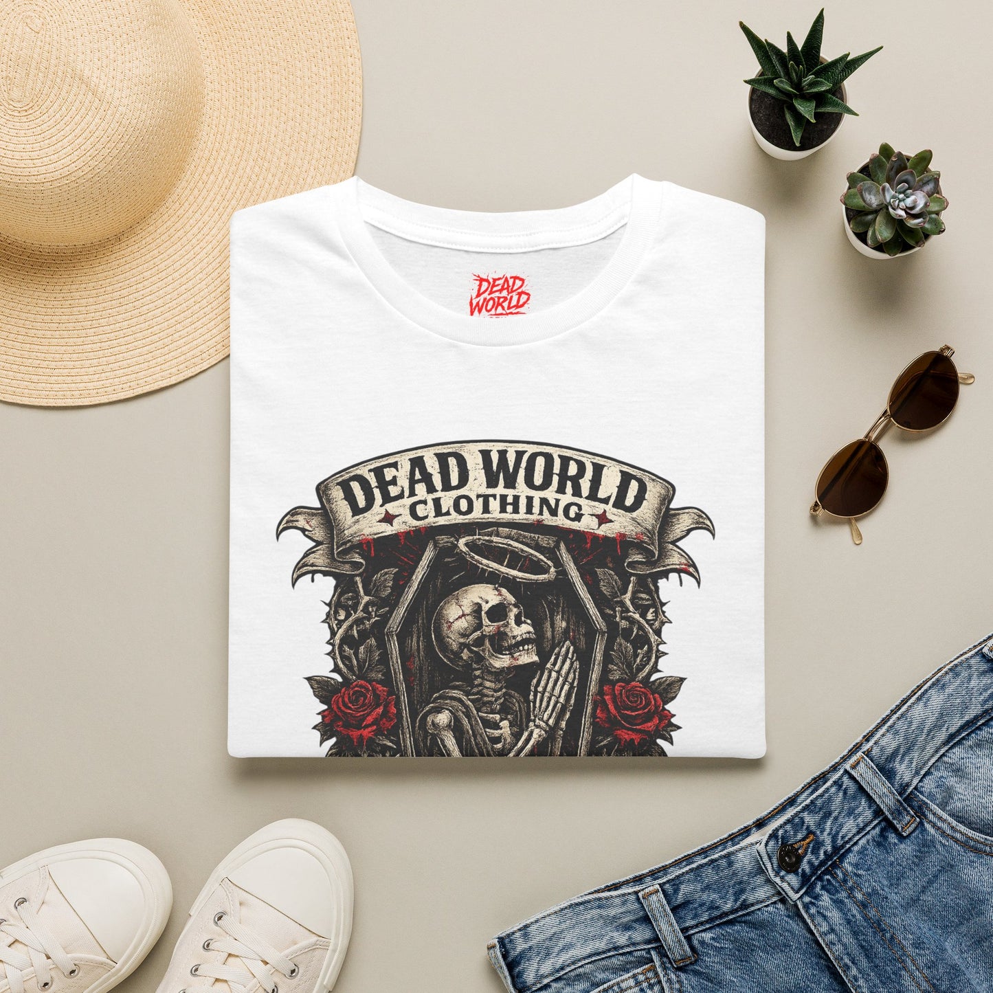 Dead World Clothing "Grave Oath" T-Shirt - Skeleton & Roses Gothic Tee