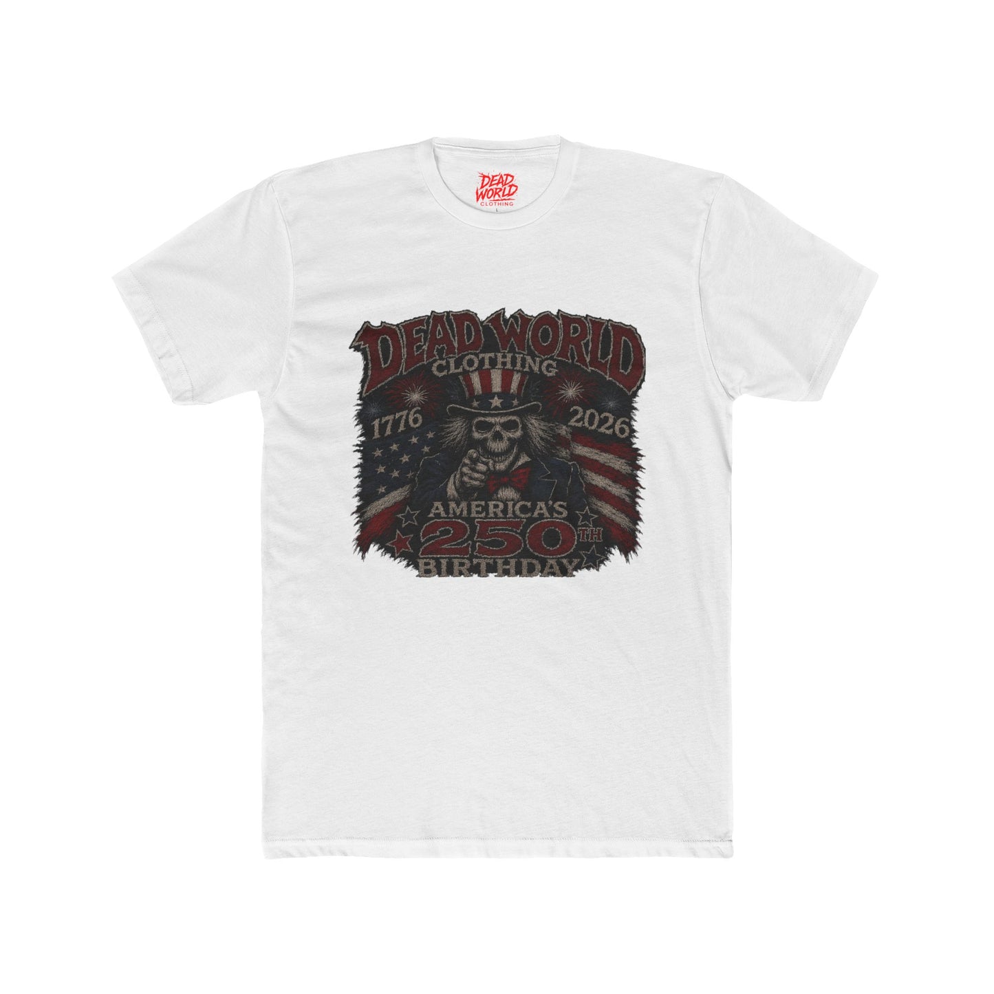 Crew Tee — Dead World Clothing 'America's 250th Birthday' Skull Flag Graphic