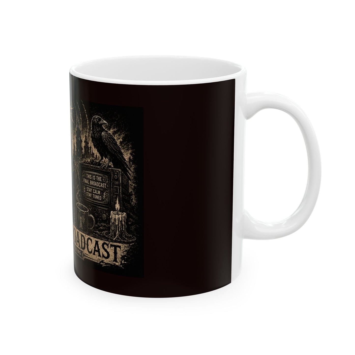 The Last Broadcast Skull Radio Ceramic Mug — Gothic Skull Coffee Cup (11oz/15oz)