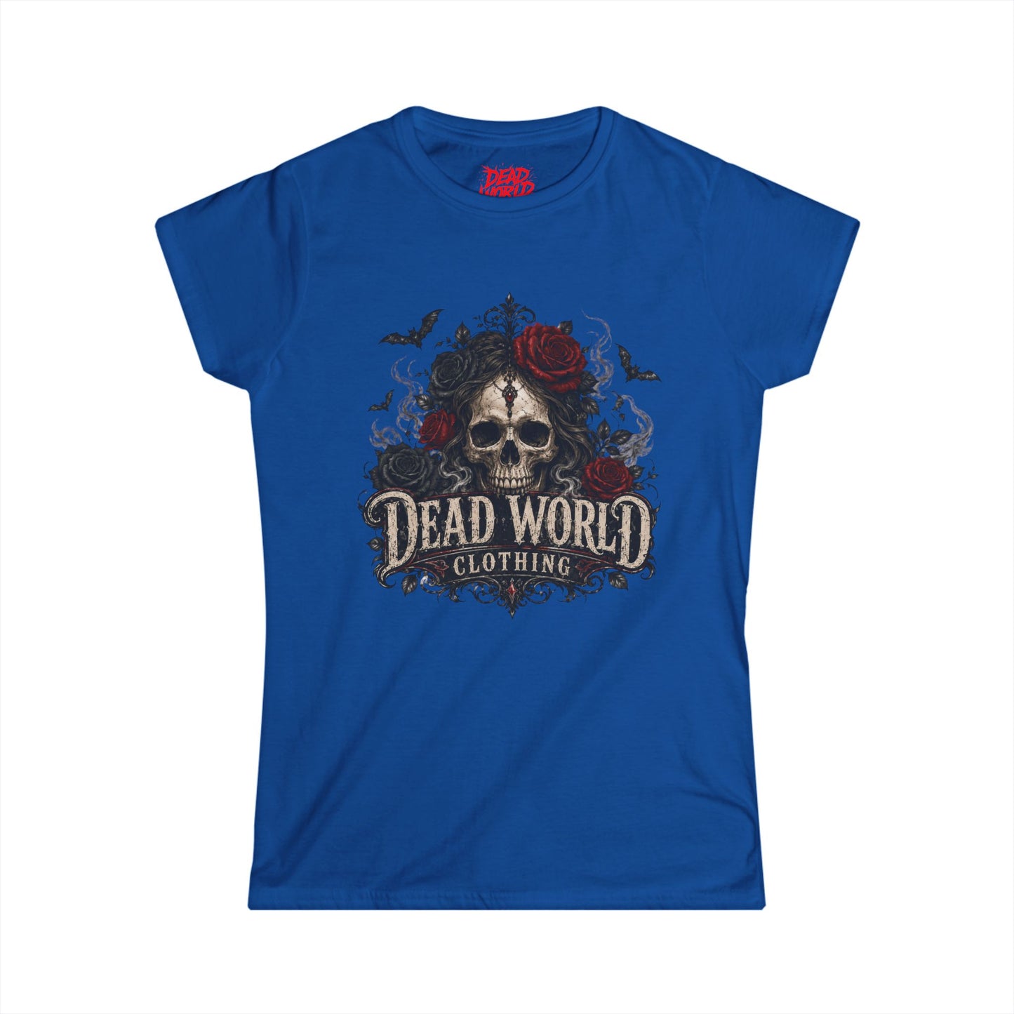 Dead World Clothing Skull Tee — Women's Gothic Skull & Rose Graphic T-Shirt