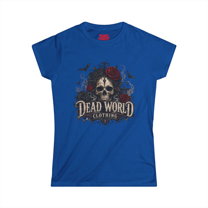 Dead World Clothing Skull Tee — Women's Gothic Skull & Rose Graphic T-Shirt