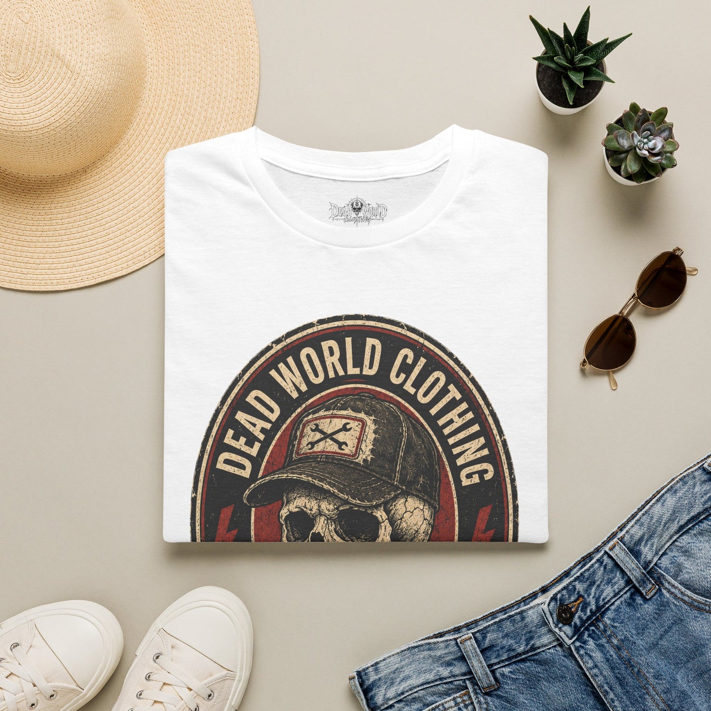 Dead World Clothing Skull Logo T-Shirt — "No Rest for the Rotten" Vintage Graphic Tee