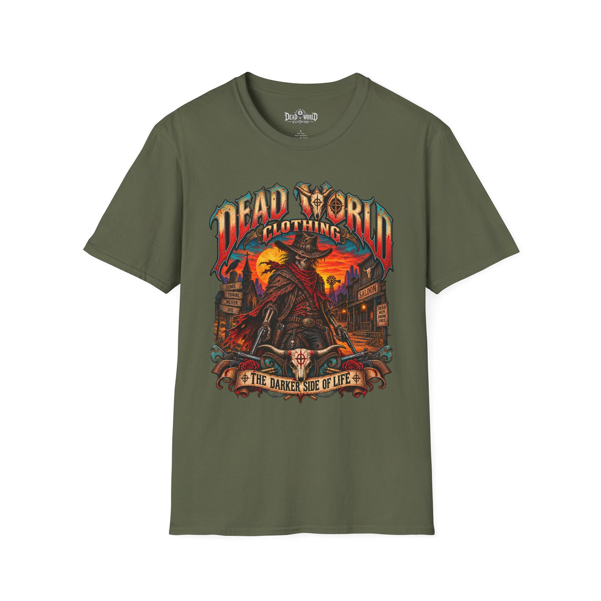 Graphic T-Shirt — "Dead World Clothing" Desert Outlaw Sunset Tee