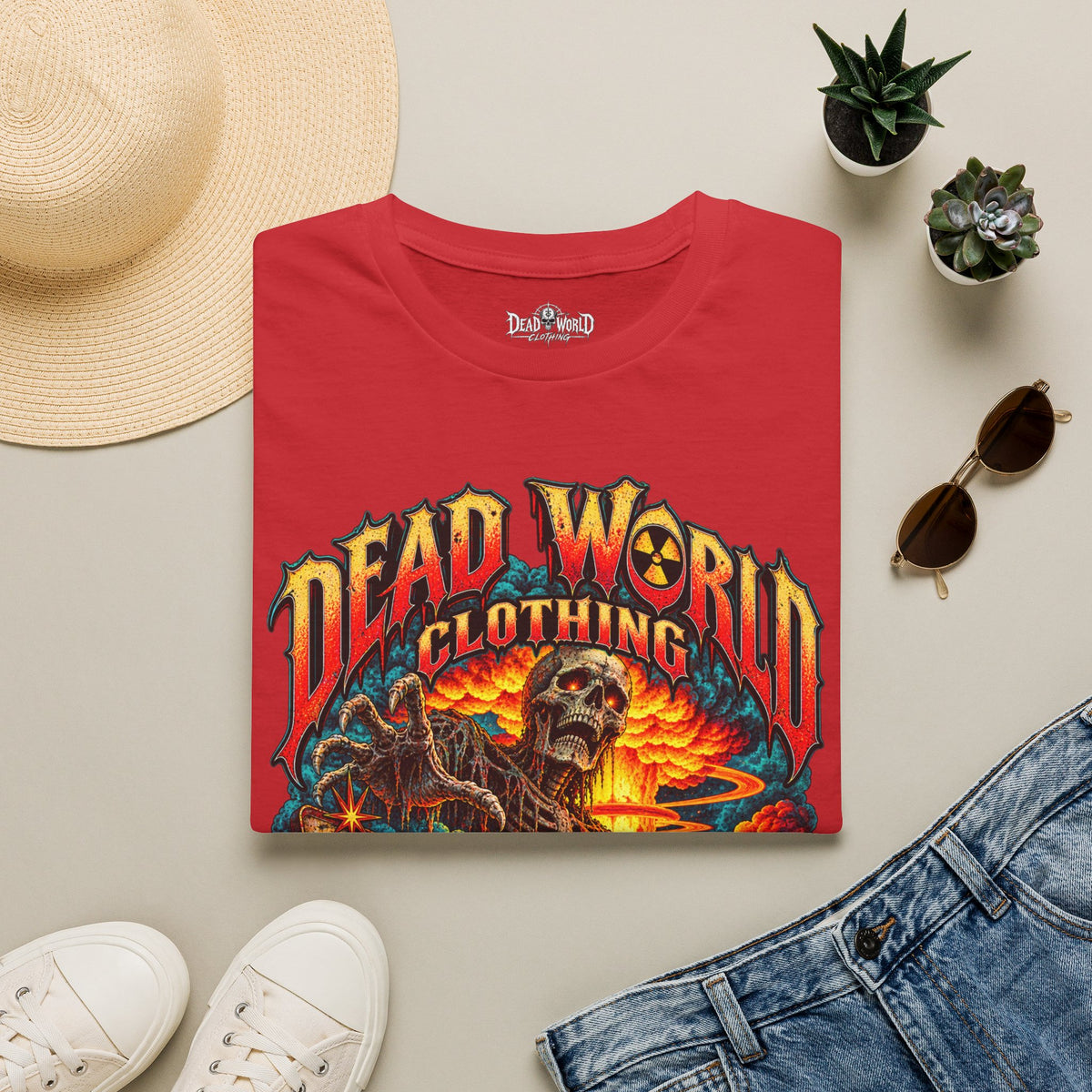 Graphic T-Shirt — 'Dead World Clothing' Skull Sunset Design