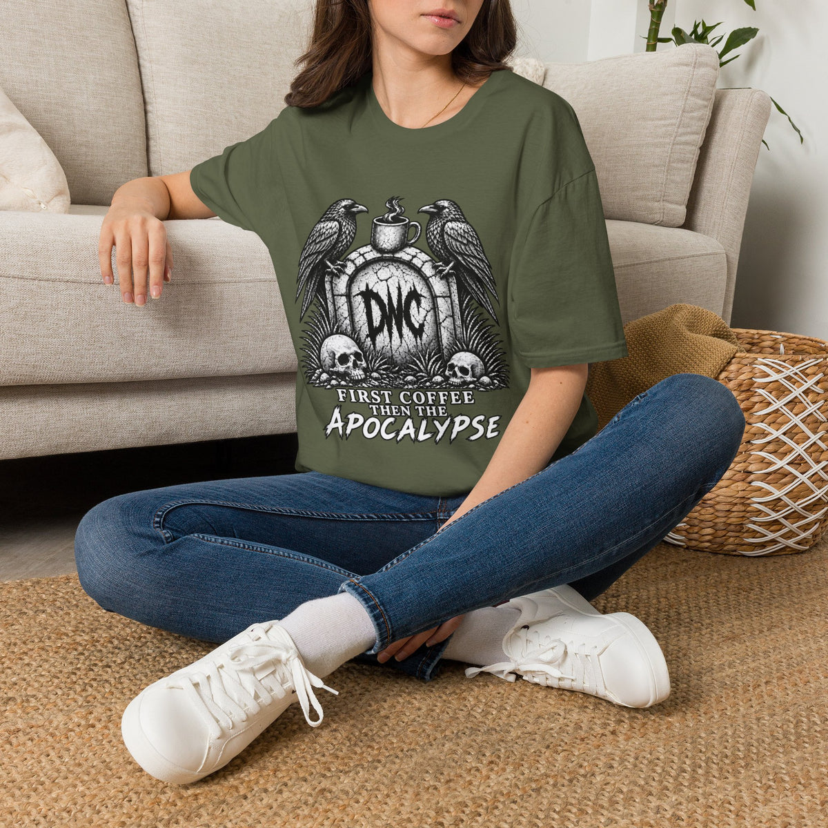 Apocalypse Coffee T-Shirt — "First Coffee, Then The Apocalypse" Raven Graveyard Tee