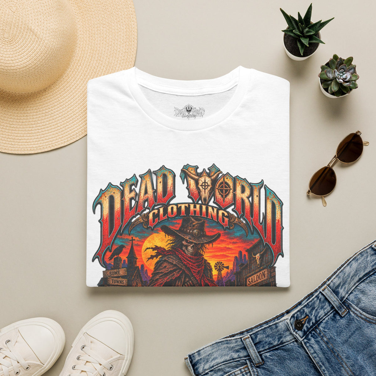 Graphic T-Shirt — "Dead World Clothing" Desert Outlaw Sunset Tee