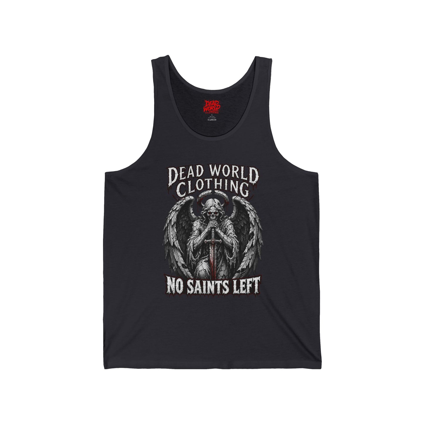 No Saints Left Tank Top — Gothic Angel Skull Graphic Muscle Tee