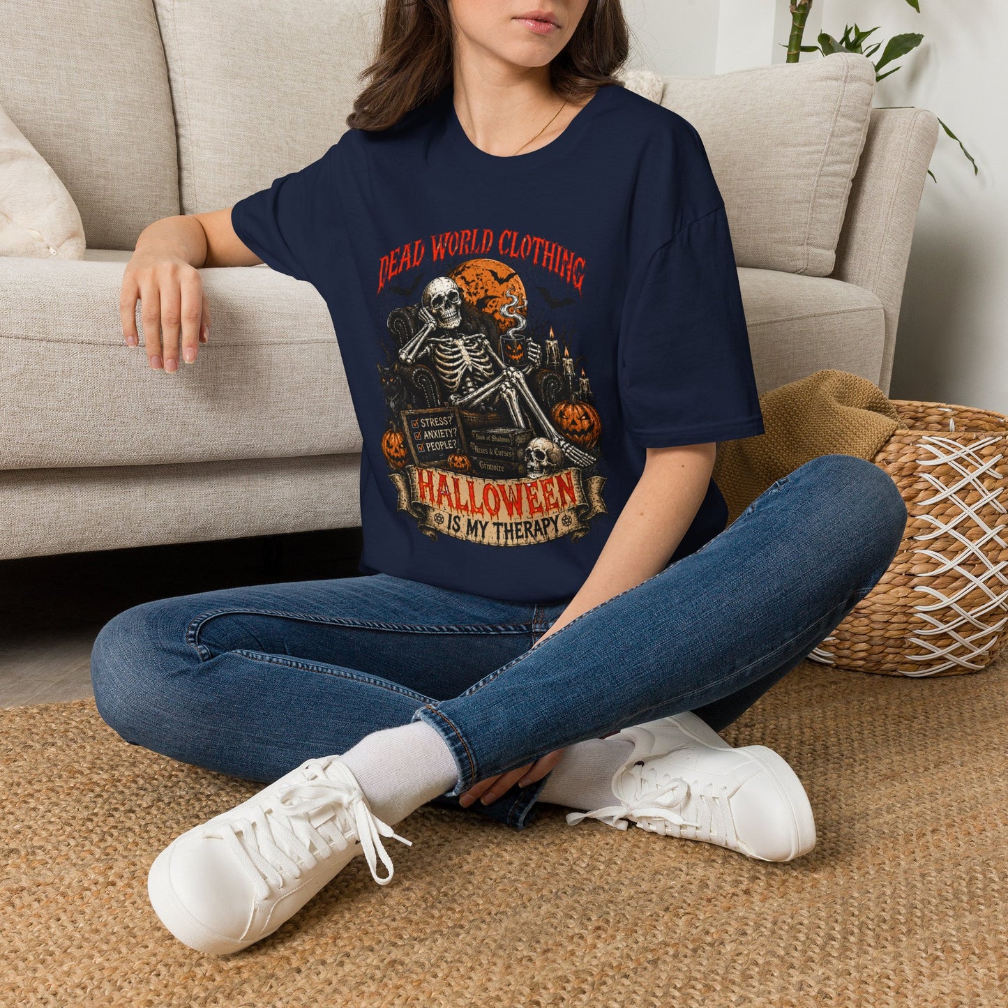 Halloween Skeleton T-Shirt — "Halloween Is My Therapy" Vintage Horror Tee